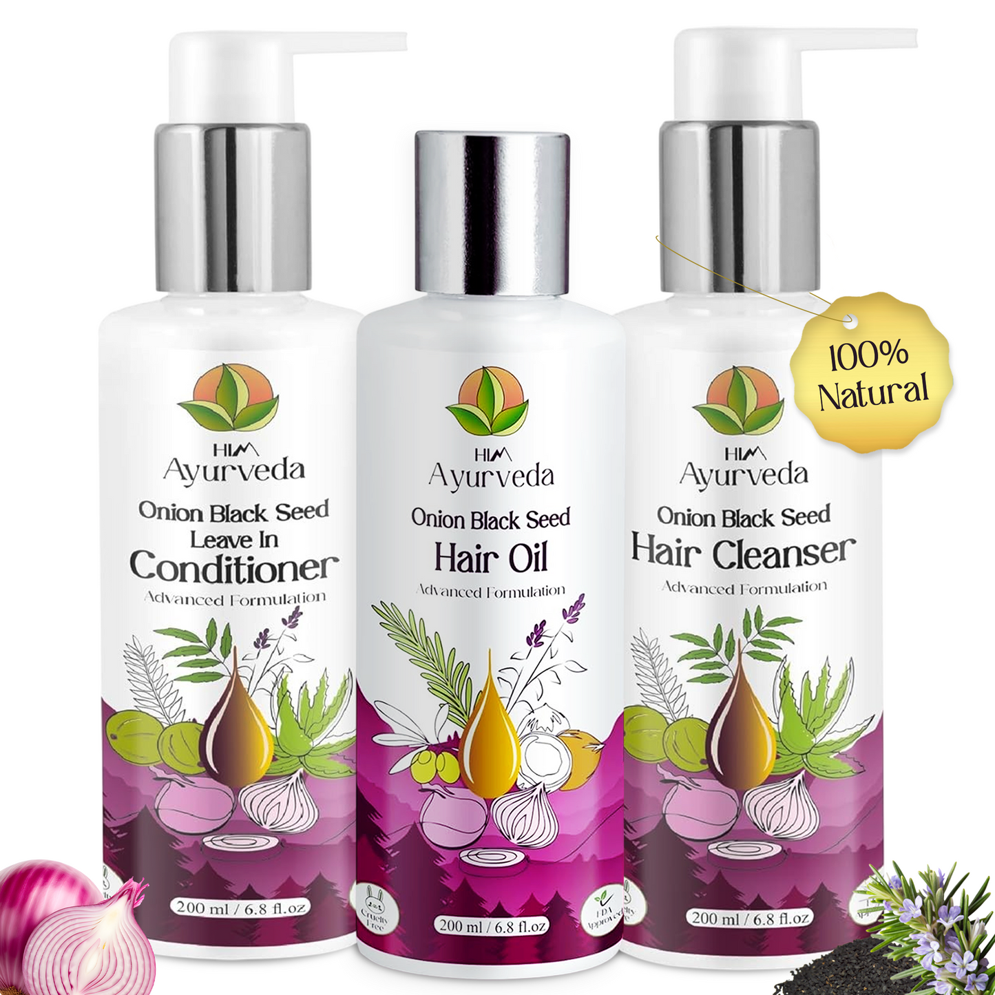 Onion Black Seed Hair Care Combo Kit | Hair Oil, Shampoo & Conditioner |