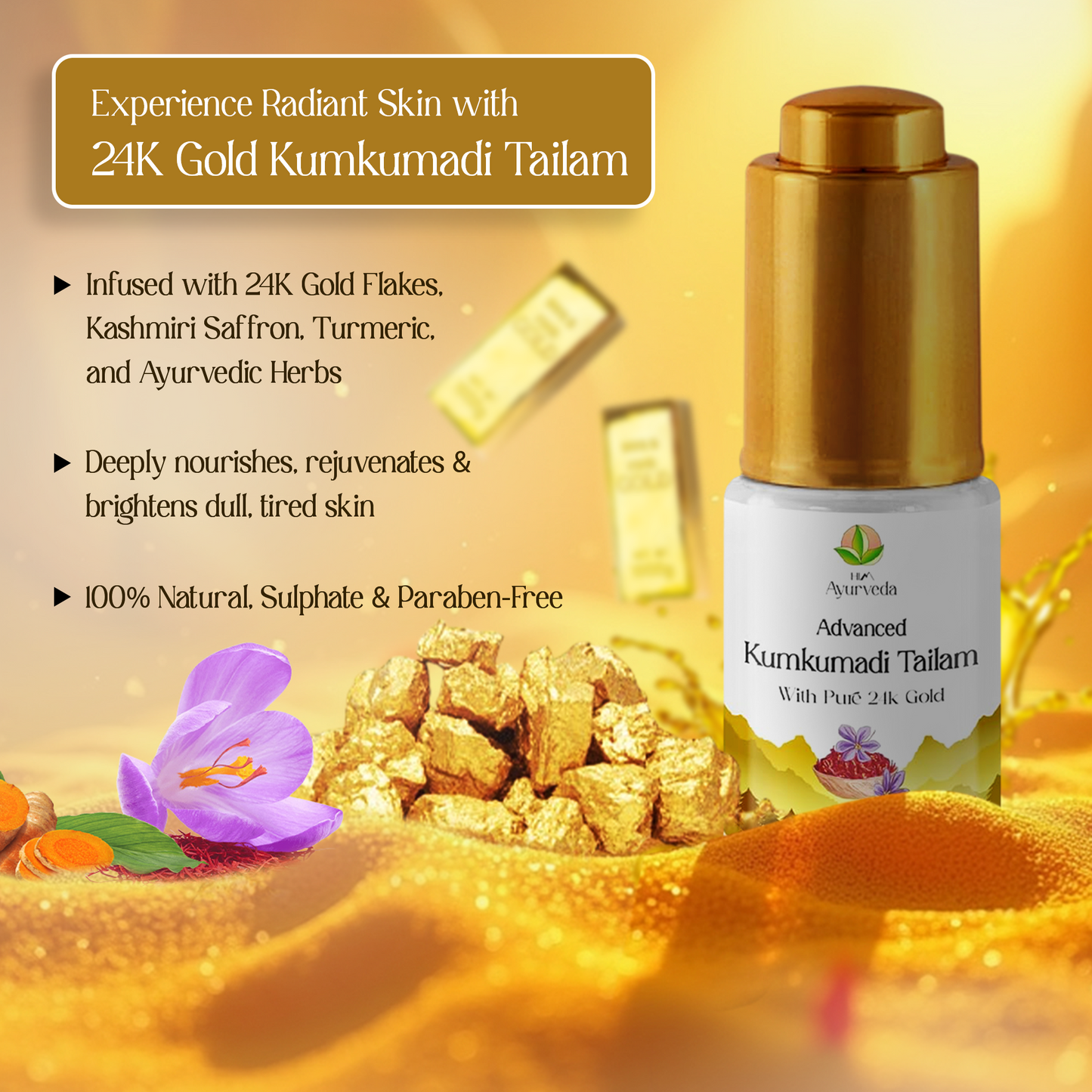 Advanced 24K Gold Ayurvedic Kumkumadi Oil (Tailam)