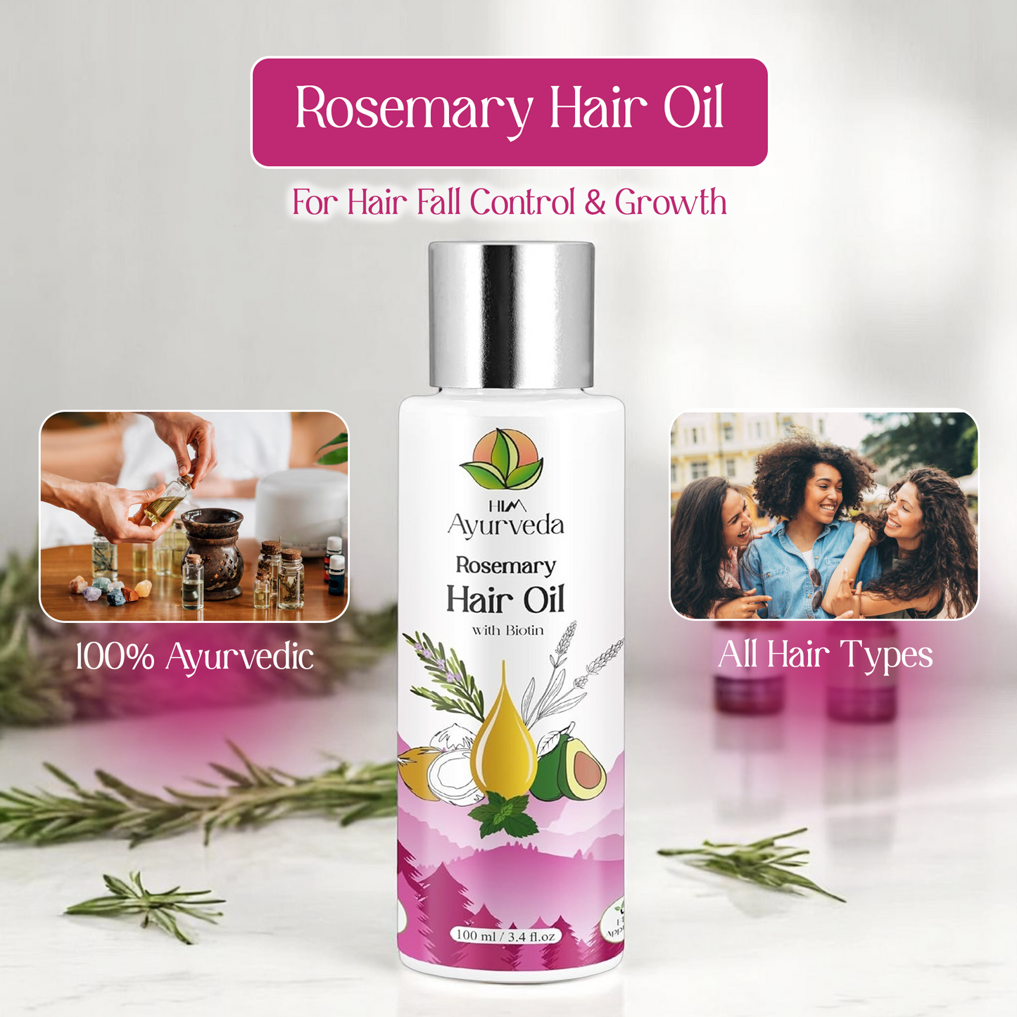 Rosemary Hair Oil | Best Hair Fall Control & Scalp Nourishment | Strengthens & Thickens Hair |