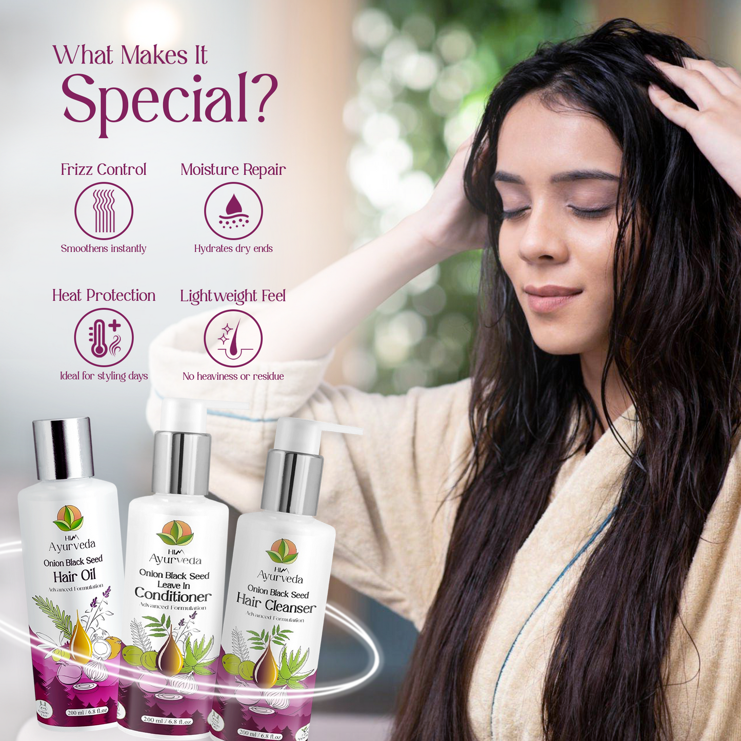Onion Black Seed Hair Care Combo Kit | Hair Oil, Shampoo & Conditioner |