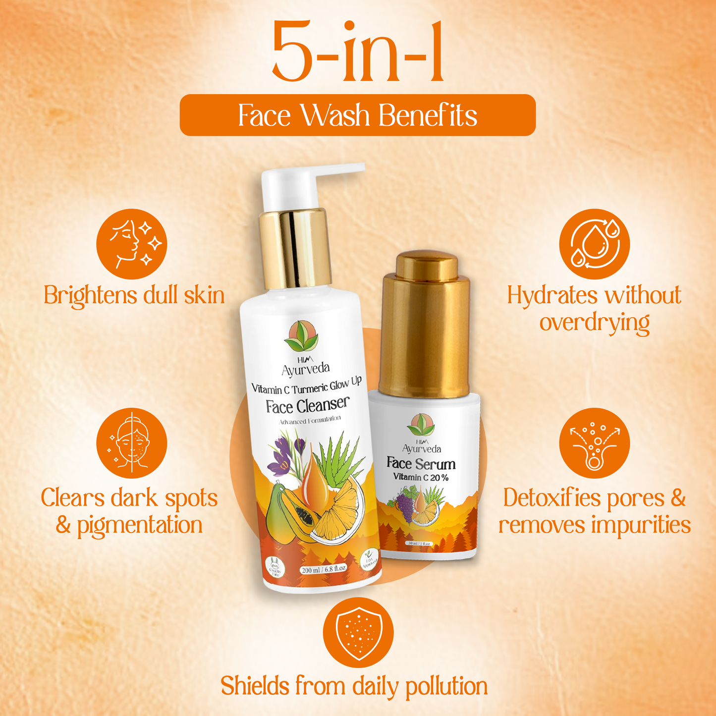 Vitamin C Glow Boosting Combo |Vitamin C Turmeric Brightening Face Wash + Serum |
