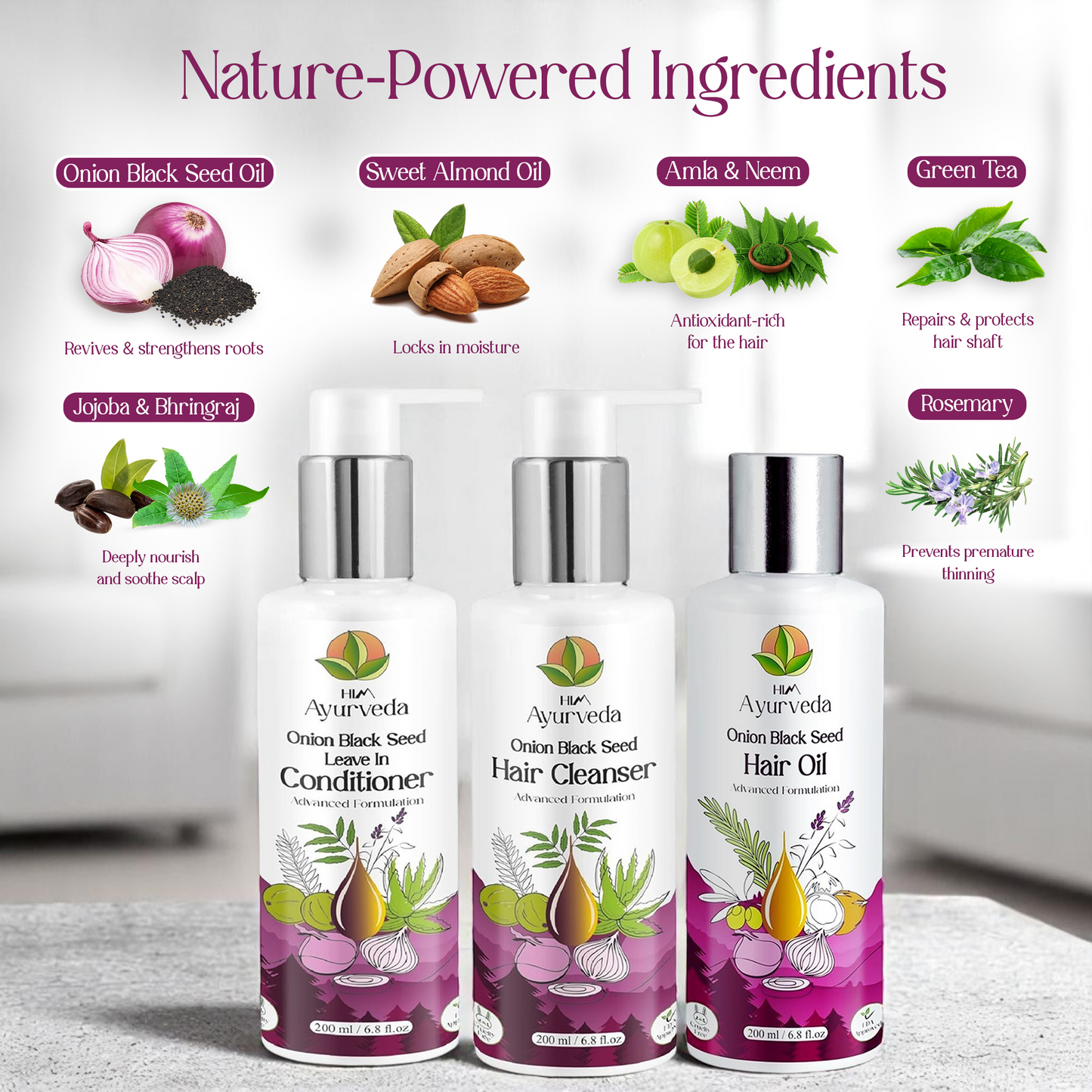 Onion Black Seed Hair Care Combo Kit | Hair Oil, Shampoo & Conditioner |