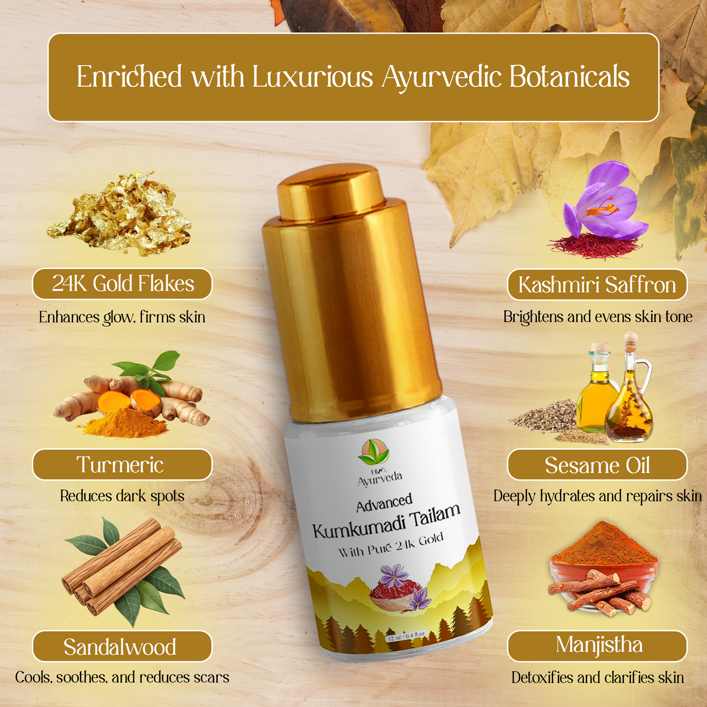 Advanced 24K Gold Ayurvedic Kumkumadi Oil (Tailam)