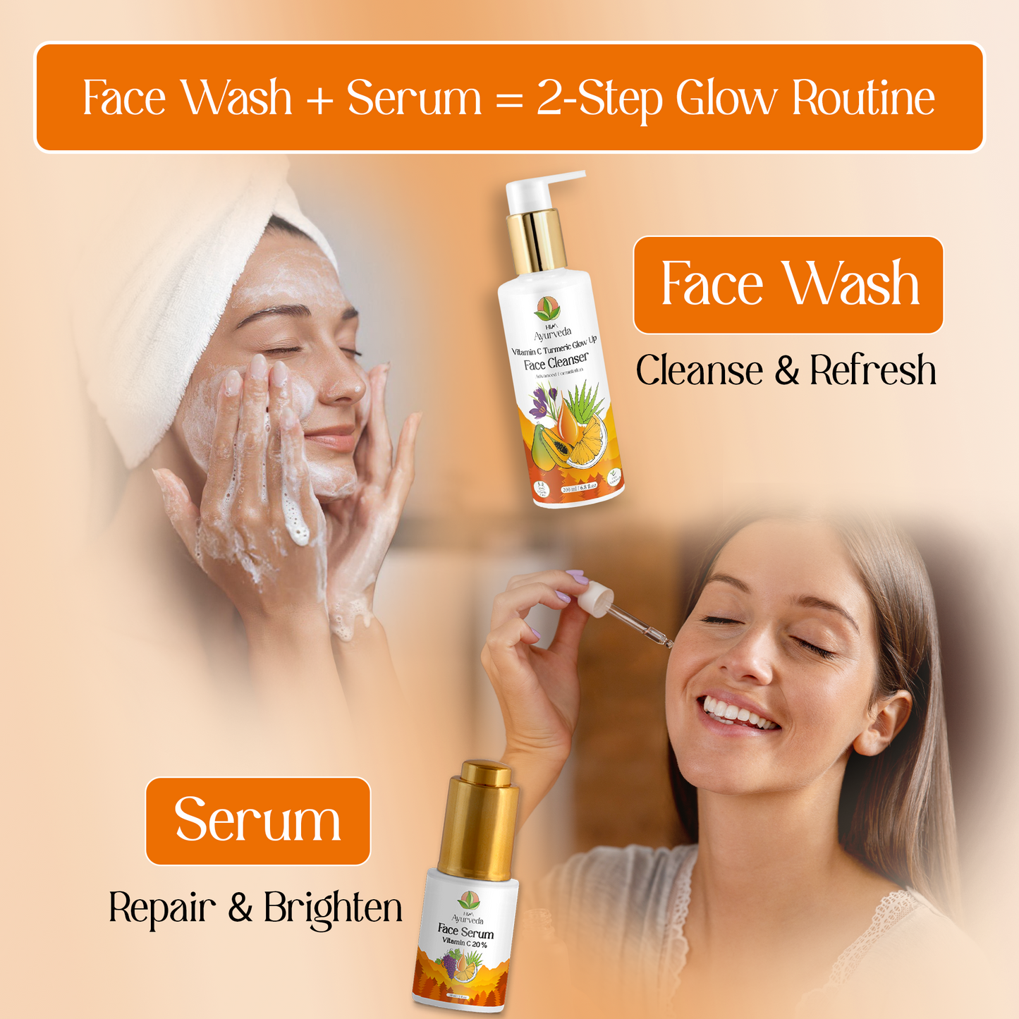 Vitamin C Glow Boosting Combo |Vitamin C Turmeric Brightening Face Wash + Serum |