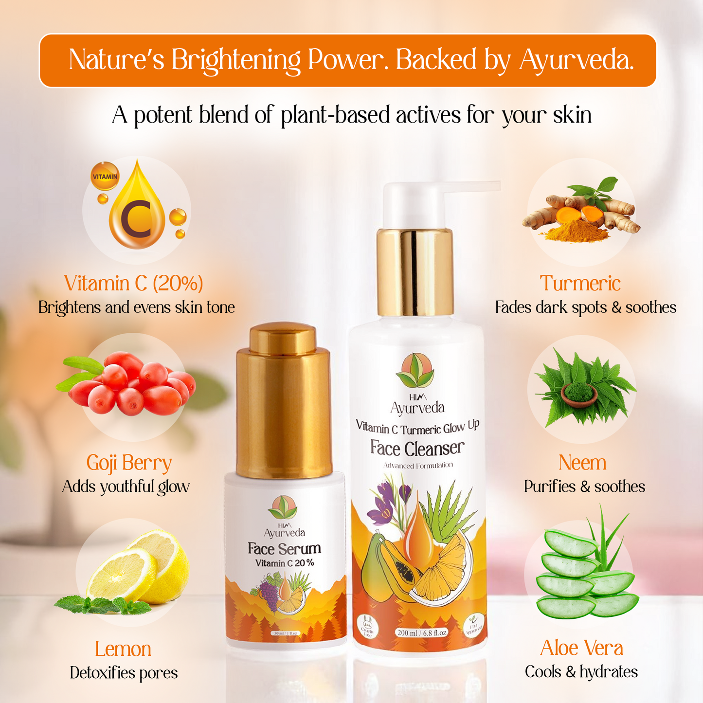 Vitamin C Glow Boosting Combo |Vitamin C Turmeric Brightening Face Wash + Serum |