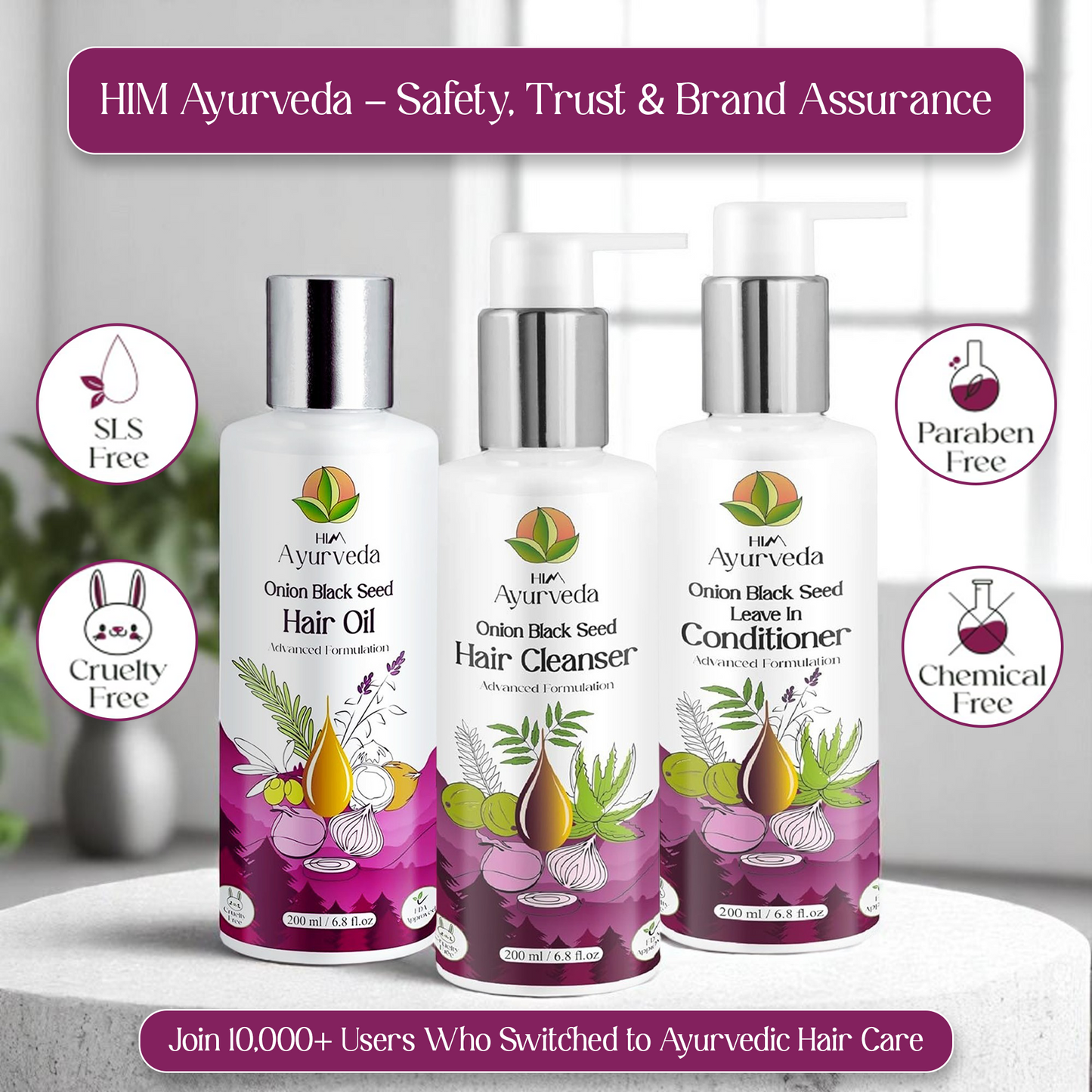 Onion Black Seed Hair Care Combo Kit | Hair Oil, Shampoo & Conditioner |